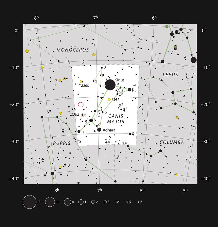 O enxame estelar NGC 2367 na constelação do Cão Maior