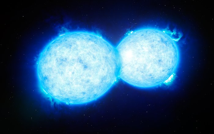 Ilustración de las estrellas del sistema binario de contacto más masivo y caliente 