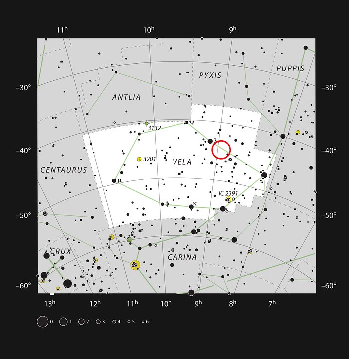 La estrella doble evolucionada IRAS08544-4431 en la constelación de Vela (las velas) 