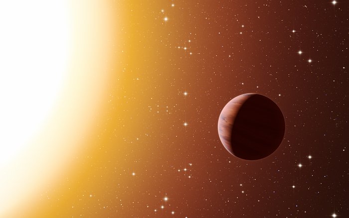 Vue d'artiste d'une exoplanète de type Jupiter chaud au sein de l'amas d'étoiles Messier 67
