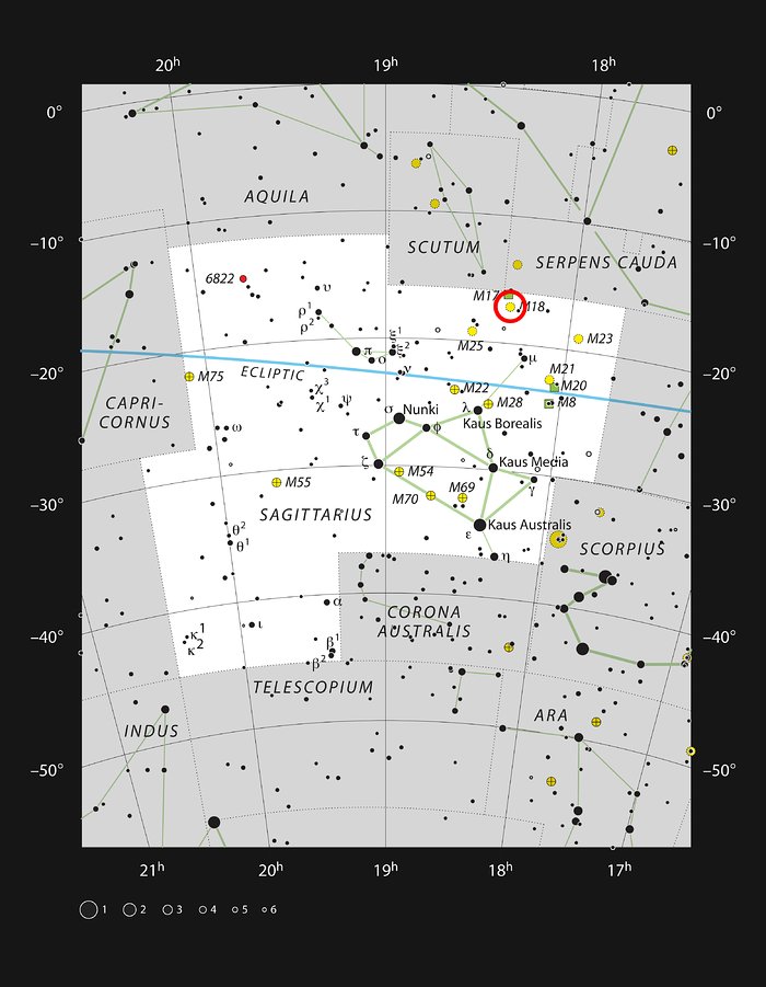 De sterrenhoop Messier 18 in het sterrenbeeld Boogschutter