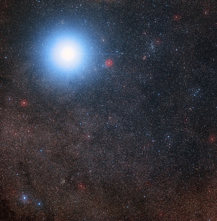 Himlen omkring Alfa Centauri och Proxima Centauri