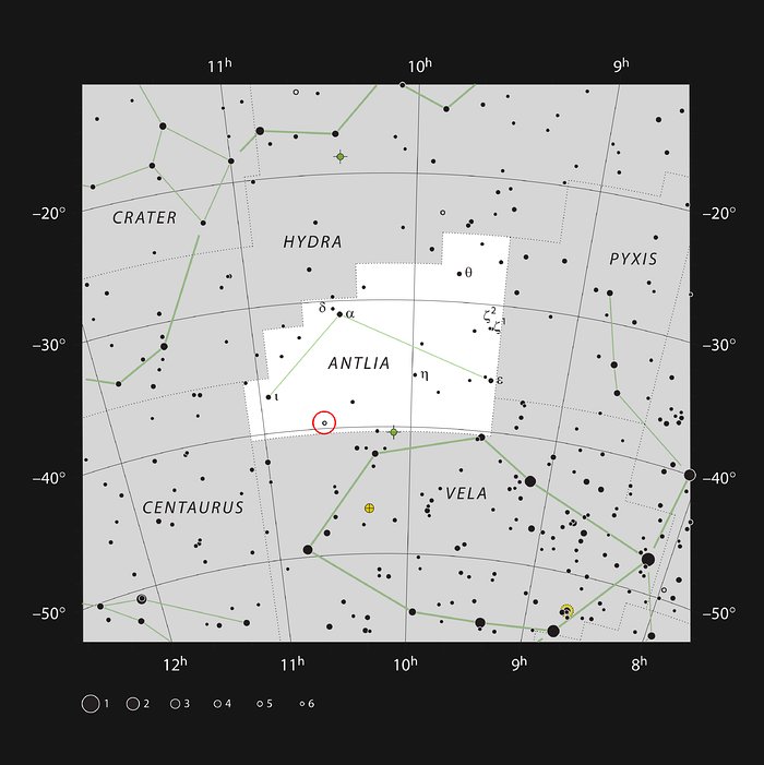 Der Stern U Antliae im Sternbild Luftpumpe (lat. Antlia)