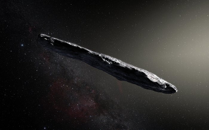 Artist’s impression of the interstellar asteroid `Oumuamua