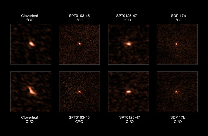 Observaciones de ALMA de cuatro galaxias distantes con brotes de formación estelar