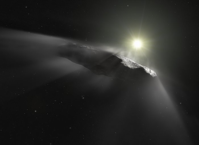 Artist’s impression van de interstellaire planetoïde `Oumuamua