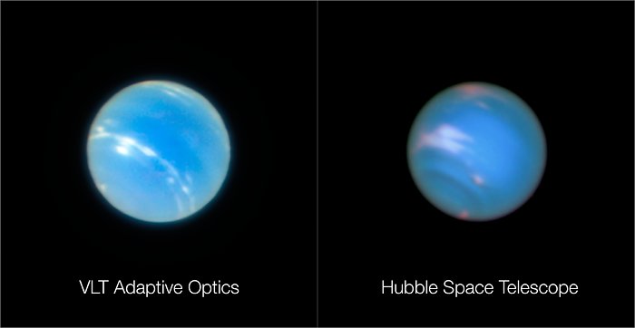 Neptun aufgenommen mit dem VLT und mit Hubble