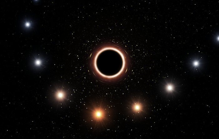 Artystyczna wizja gwiazdy S2 przechodzącej w pobliżu supermasywnej czarnej dziury w centrum Drogi Mlecznej
