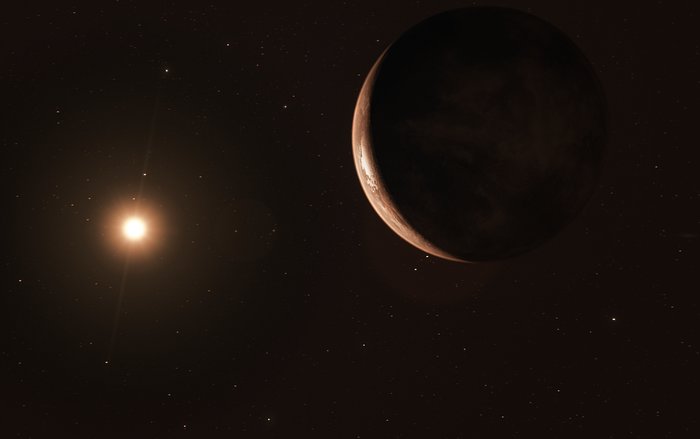 Imagem artística de uma super-Terra em órbita da Estrela de Barnard
