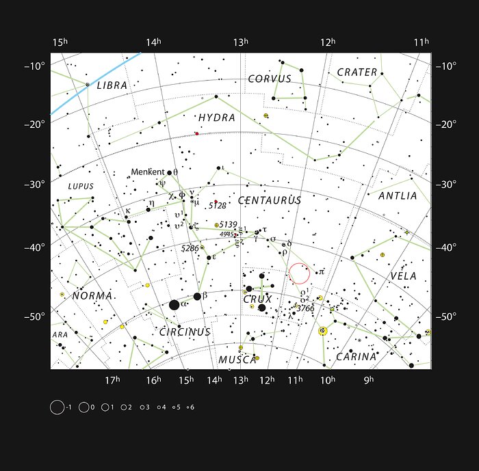 Poloha systému HD101584 v souhvězdí Kentaura