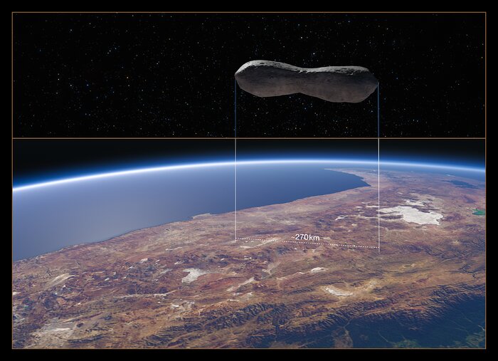Comparação do tamanho do asteroide Cleópatra com o Chile