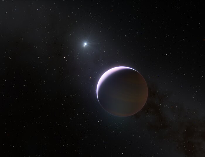 Imagem artística de b Centauri e do seu planeta gigante b Centauri b