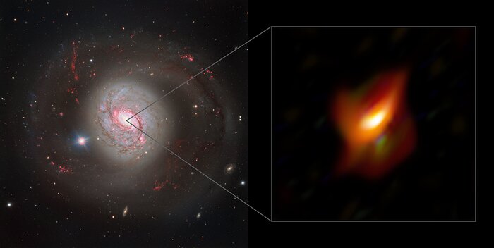 La galaxie Messier 77 et une vue rapprochée de son centre actif