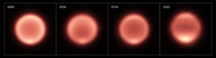 Termiske billeder af Neptun optaget imellem 2006 og 2020