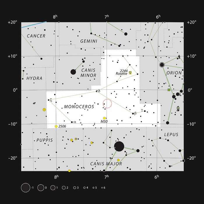 A estrela V960 Mon na constelação do Unicórnio