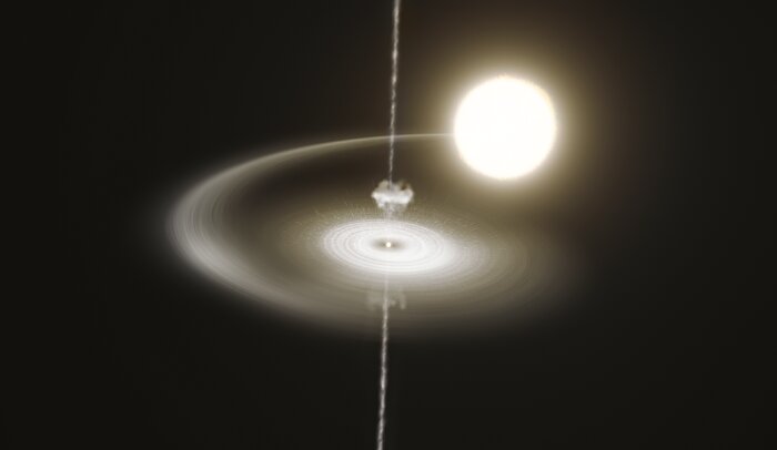 Taiteilijan näkymä pulsari PSR J1023+0038:sta