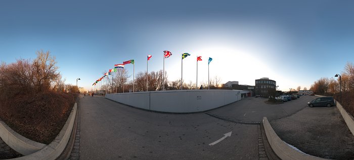 ESO Headquarters with flags flying