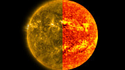 Vergleich der Sonnenscheibe im ultravioletten und Millimeter-Wellenlängen-Licht