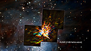 Vergleich der ALMA- und VLT-Aufnahmen der Explosion im Sternbild Orion