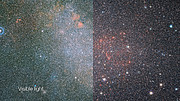 Sammenligning imellem et kig på den Lille magellanske Sky i visuelt og i infrarødt lys