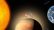 Vue d’artiste de la lumière traversant l’atmosphère de la planète extrasolaire WASP-19b