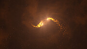 Animazione di due dischi circumstellari che accrescono gas e polvere durante l'orbita