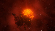 Konstnärlig animation av Betelgeuse och dess skymmande stoftmoln