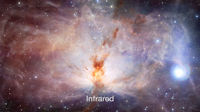 Nebulosa de la Llama, del infrarrojo a luz visible (con texto)