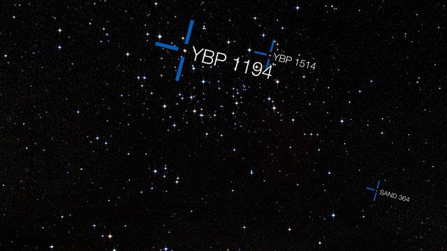 Voando através do enxame estelar Messier 67 (anotado)