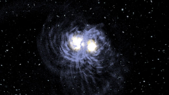 Vue d'artiste d'une fusion entre deux galaxies