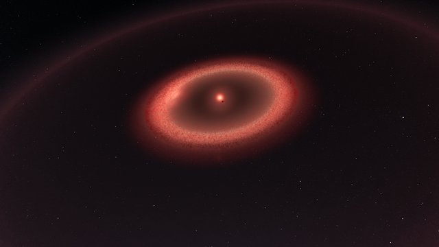 Vue d’artiste des ceintures de poussière autour de Proxima Centauri