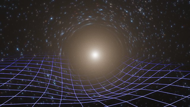 Ilustración animada de un objeto masivo distorsionando el espacio-tiempo