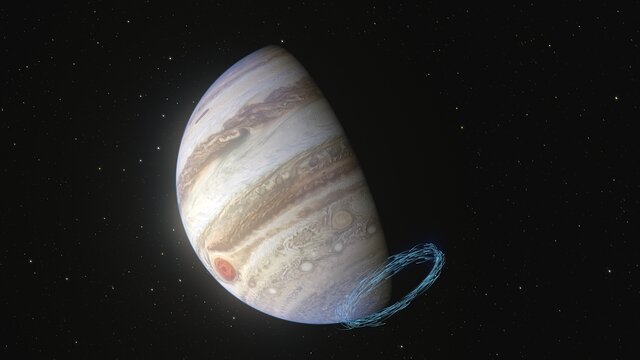 Krachtige stratosferische winden nabij de zuidpool van Jupiter (animatie)