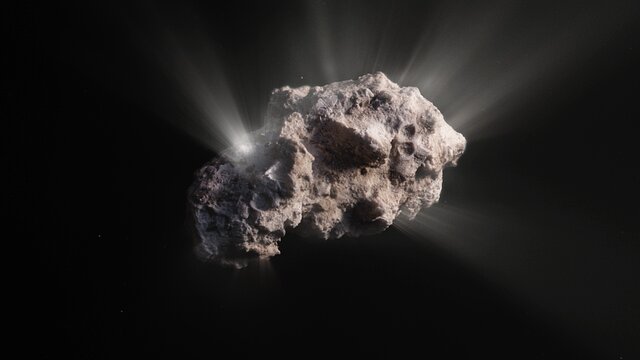 Animation af en simuleret overflade for kometen 2I/Borisov