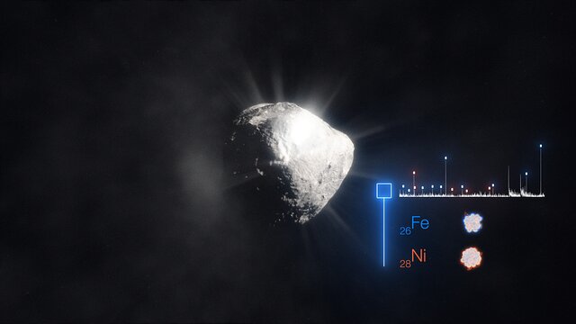 Animatie van een kometen-atmosfeer met zware metalen