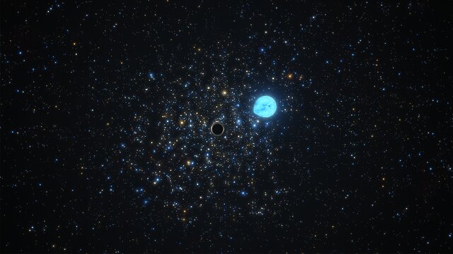 Animatie van het zwarte gat in NGC 1850, dat zijn begeleidende ster vervormt.