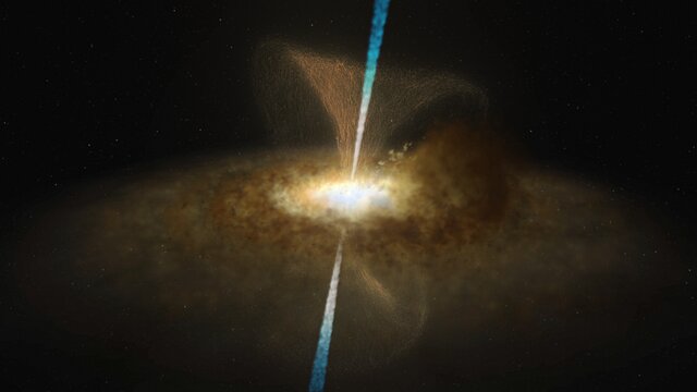 Animação artística do núcleo ativo da galáxia Messier 77